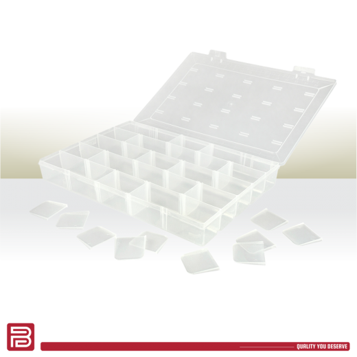 Better Plastik Clear Plastic Organizer Box Set – 4 PCS, Large Size with 21 Adjustable Grids 