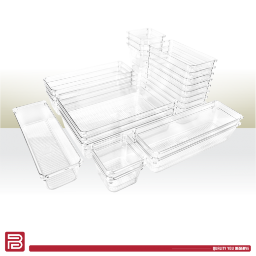 Better Plastik Clear Plastic Drawer Organizers Set - 25-Piece Kit with 4 Sizes