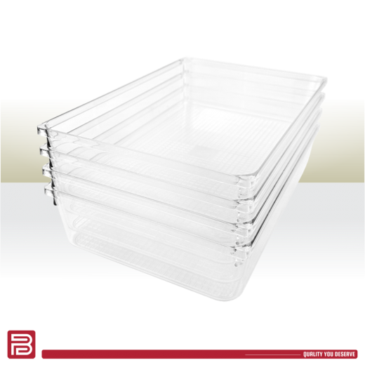 Better Plastik Clear Plastic Drawer Organizers Set – 4 Medium Rectangular Trays