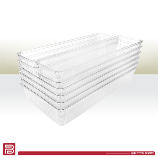 Better Plastik Clear Plastic Drawer Organizers Set – 8-Piece Kit with 2 Sizes, Large Trays