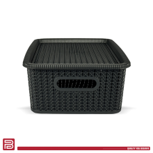 Better Plastik Rattan Design Storage Boxes Set – 6 Piece - Medium Size 13 oz with Lids & Handles 