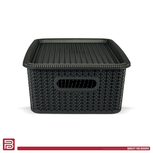 Better Plastik Rattan Design Storage Boxes Set – 6 Piece - Medium Size 13 oz with Lids & Handles 